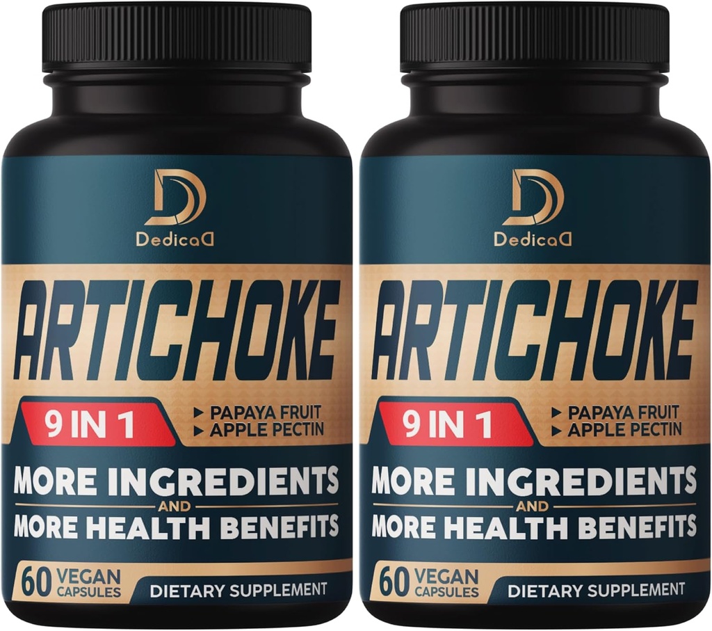 Capsule Extract de artichoke 6650 mg 4 luni de aprovizionare - Support Digestion, Immune Health & Body Balance - Combined 9 Herbs Papaya, Apple Pectin, Ginger & More - Non-GMO 2 Packs 60 capsule