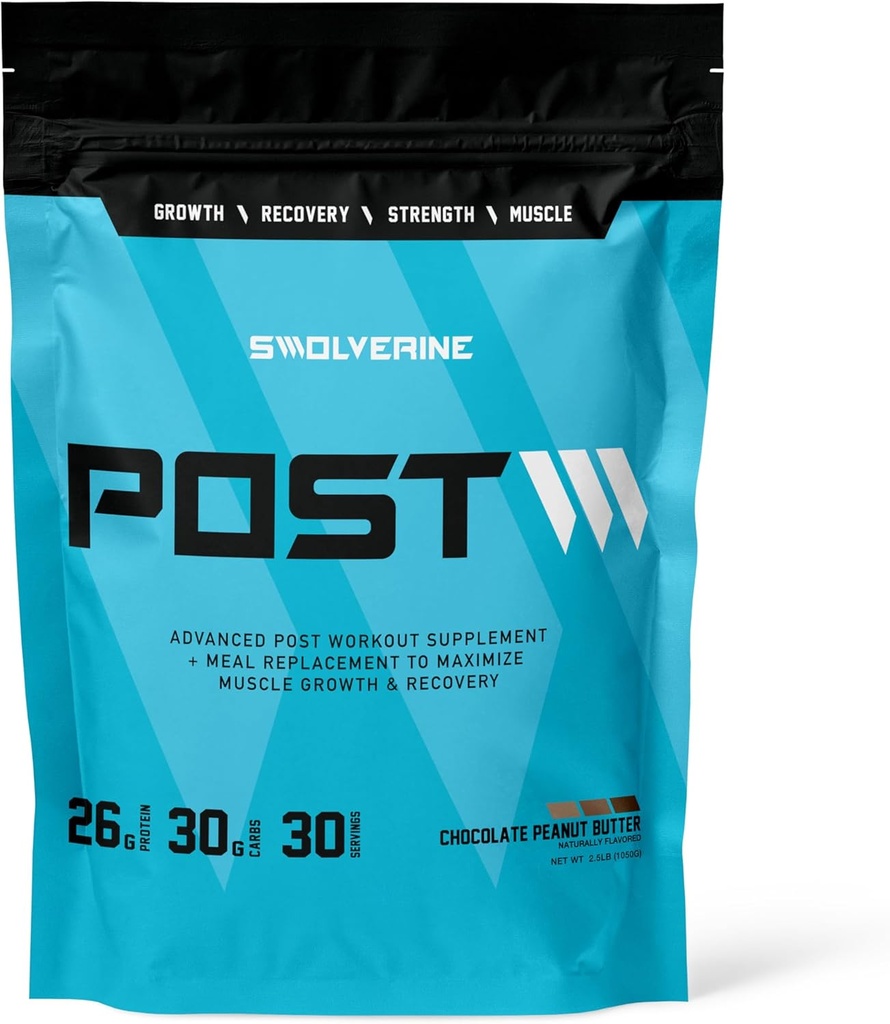 Swolverine Post | Post Workout Recovery and Muscle Building Formula, Pea Protein Isolate, Pea Starch Carb10, L-Glutamine, Coconut Water (Chocolate Peanut Butter, 30 Servings)