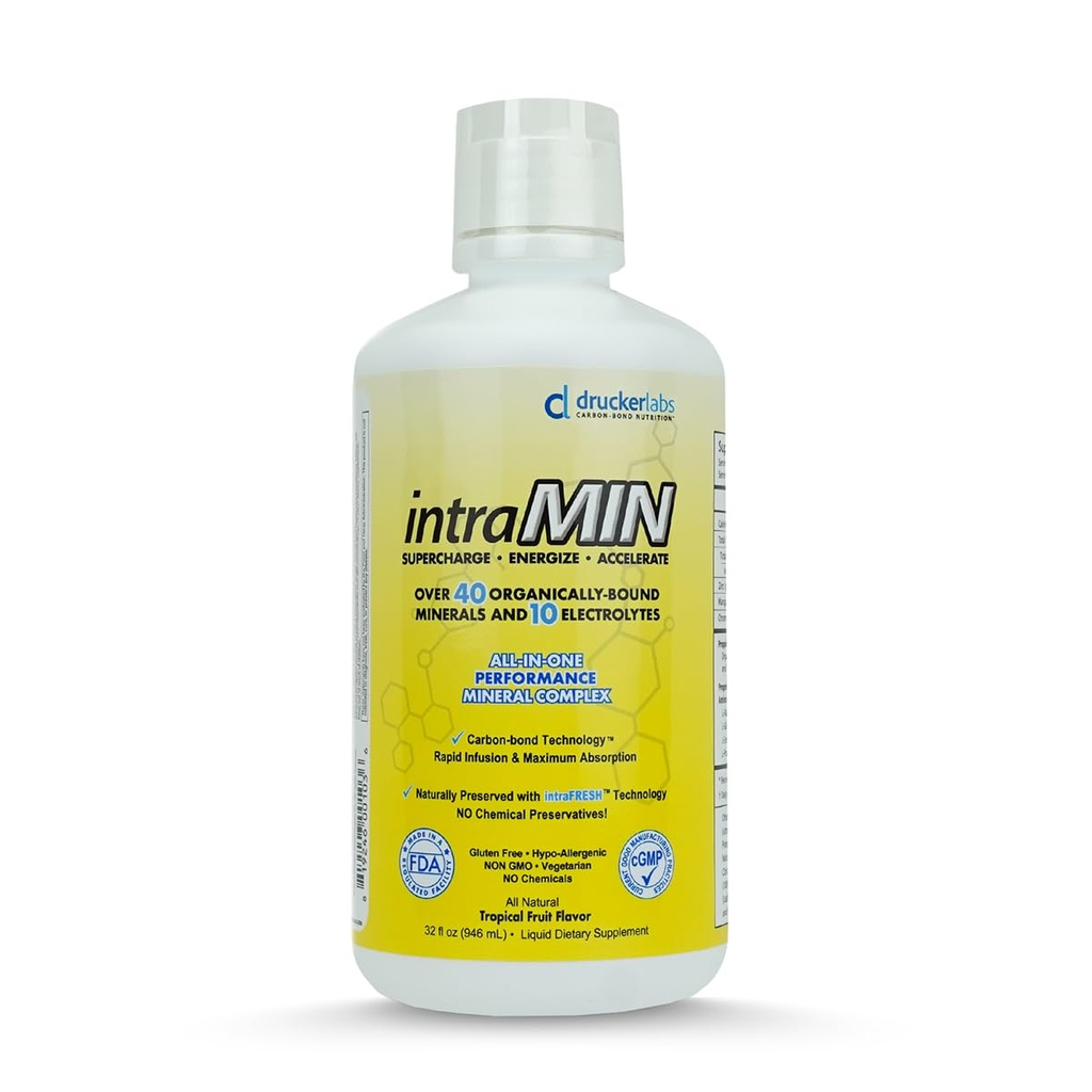 Laboratoarele DRUCKER - Intramin Organic Liquid Trace Minerale Supliment alimentar pentru barbati, Femei, Copii, Suport Imun, Suport muscular, Non OMG, Gluten Free, Vegan, Electroliti (32 oz., Tropical Fruit Punch)