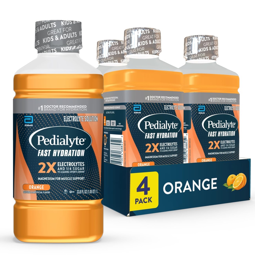 Pedialyte soluţie rapidă de hidratare Electrolit, Orange, Hydration Drink, 33,8 Fl Oz (Pachet de 4)