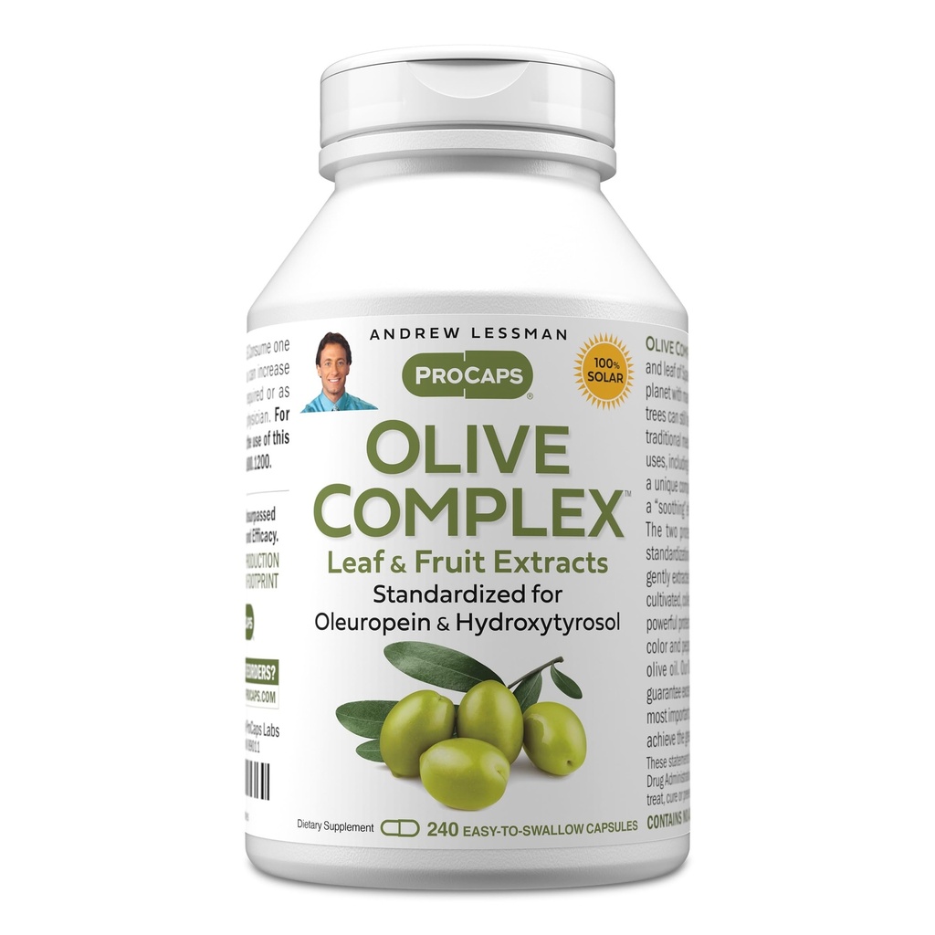 ANDREW LESSMAN Olive Complex - 240 capsule - frunze si extractii de fructe. Standardizat pentru Oleuropeina și Hidroxitirosol pentru a sprijini cardiovasculare și Imun sănătate. Capsule mici uşor de înghiţit