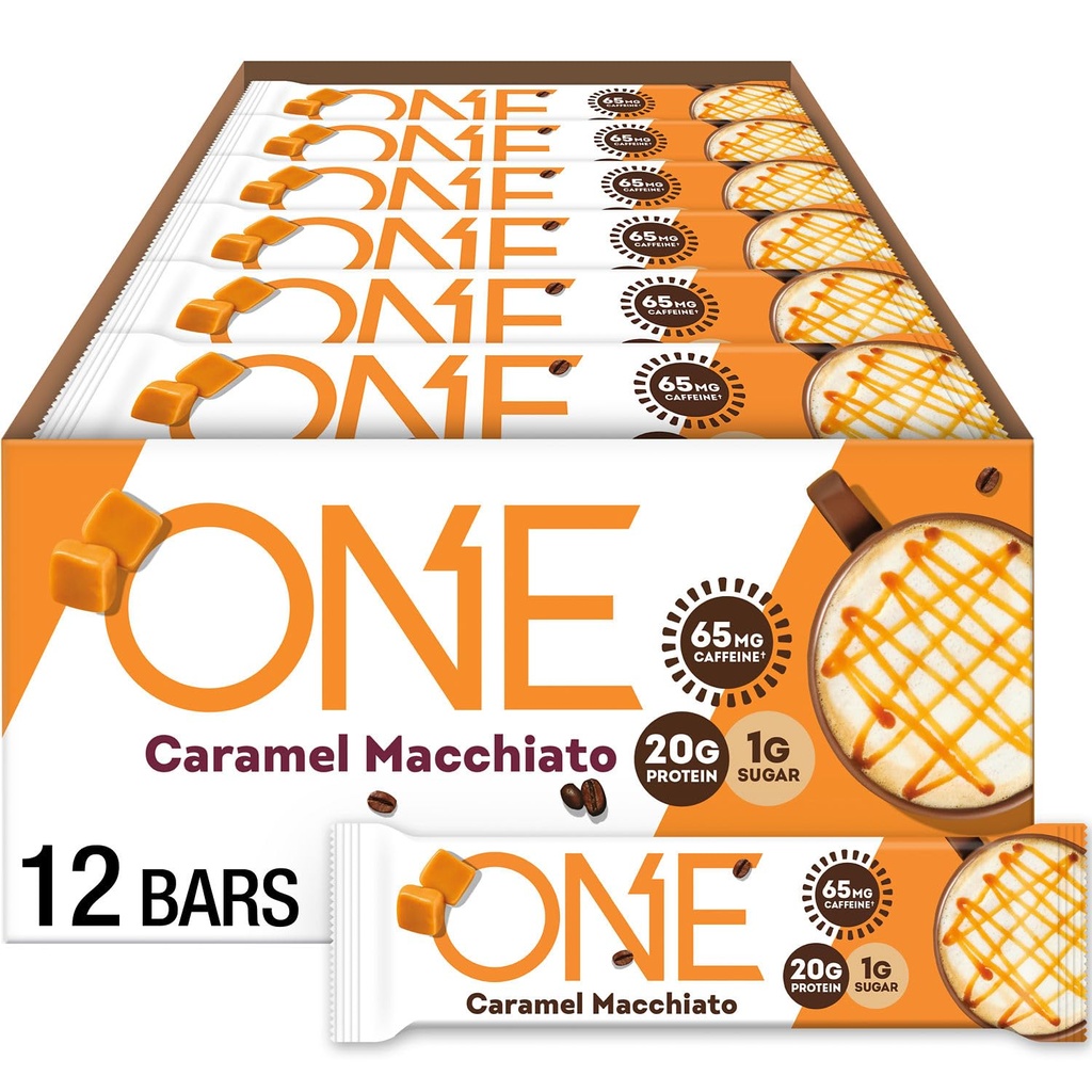 One Cafe-shop Cafeinate Baruri Proteine, Caramel Macchiato, Gluten Gratuit cu 20g Proteina si 65mg de Cafeina Energie, Cămmara Staples, 2.12 oz (12 Conte), Ambalaj mai Vary