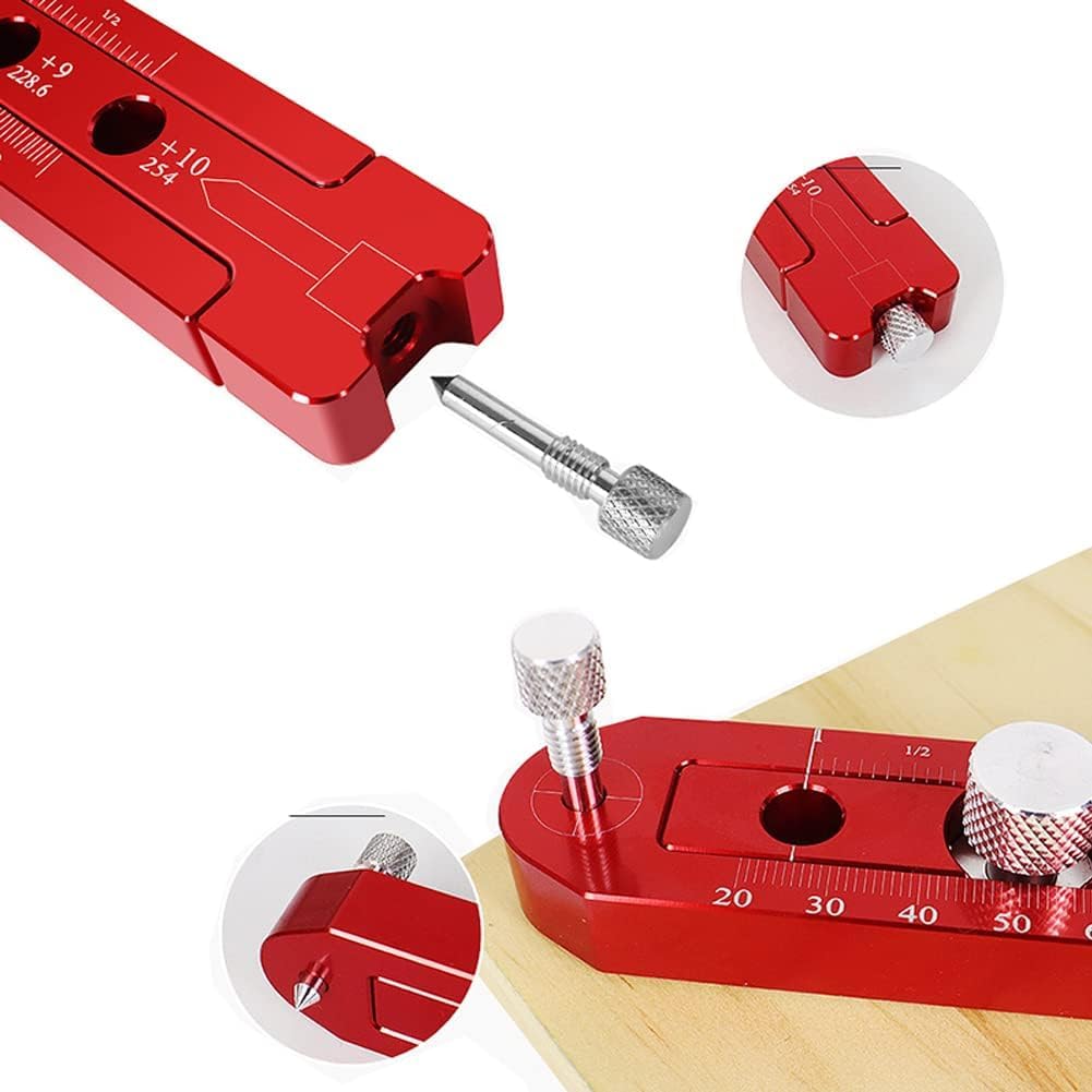 165mm Woodworking Compass Scriber, Woodworking Scribe Gauge, Ajustabil metric Arc de desen Ruler Cerc Scribing Ruler Marking Gauge Circle Marking Tool (Red)