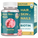 Pielea de păr și unghii Gume Biotin, Sprijină păr sănătos, Piele și unghii, Vitamine Vegane pentru femei și bărbați, Sprijină creșterea părului și unghii mai puternice, Piele sănătoasă, 30 zile de aprovizionare