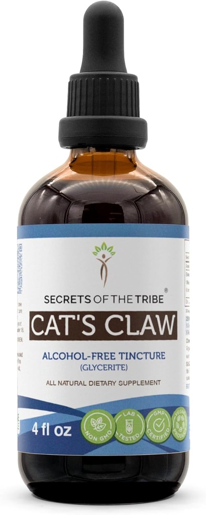 Secrete ale Extractului lichid fără alcool al pisicii din Tribe Claw Tincture, gheare de pisică (Uncaria Tomentosa) Scoarță interioară uscată (4 FL OZ)