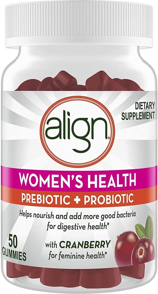 Aliniază gumiile de suplimentare probiotice prebiotice feminine, Cranberry 50 Ct