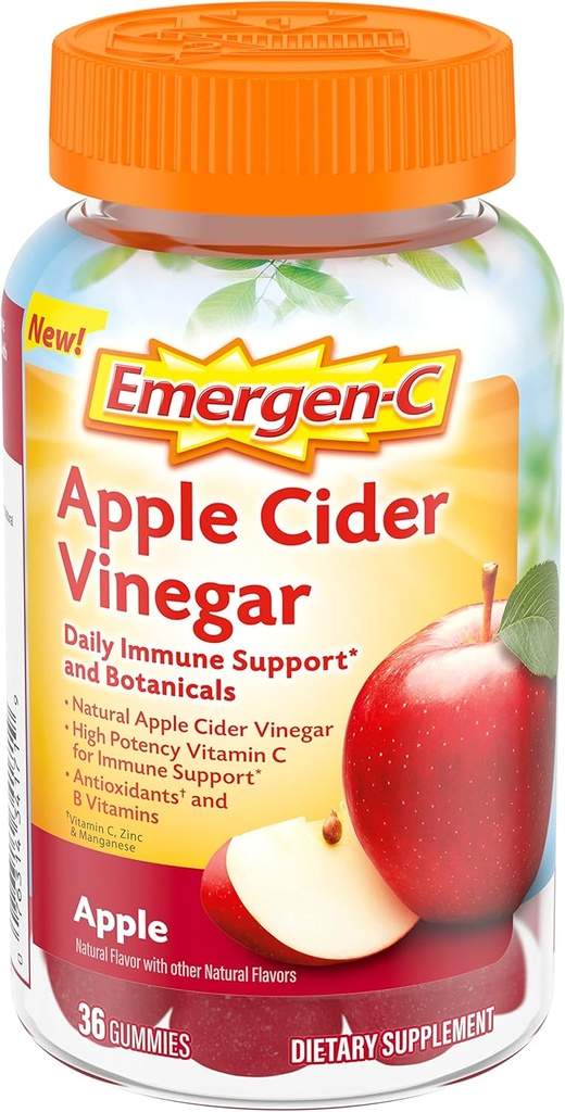Emergen-C Apple Cidru Oţet Vitamina C Gumies, Supliment alimentar pentru suport imunitar, Apple - 36 Conte