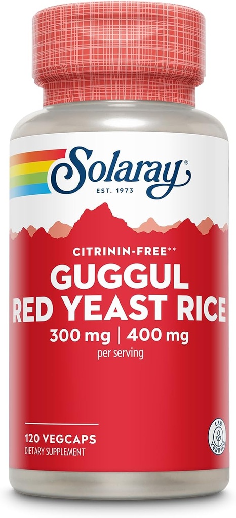 SOLARAY Guggul Gum Extract & Red Yeast Rice - Suport functie cardiovasculara sanatoasa - Lab verificat - 60 Servings, 120 VegCaps