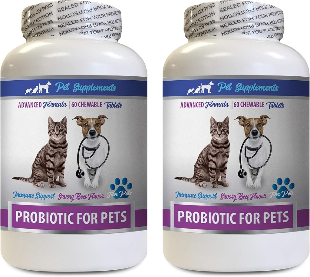 Cat Bad Respirație Tratamente - PROBIOTICS pentru animale de companie - Câini Pisici - rău gaz și respirație tratează - Boost imunitar avansat - Cele mai bune probiotice pentru pisici - 2 sticle (120 tratează)