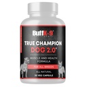 BuffK-9 True Champ 2.0 Muscle Building Supliment pentru câini, Canin Support Capsule cu vitamina B6 B12 Ashwagandha Folate pentru muschi, os și sprijin comun, 30 Veg Capsule