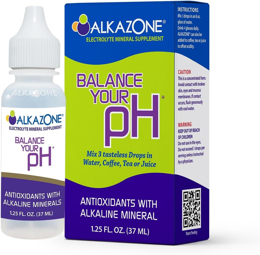 Alkazonă Echilibru pH-ul, antioxidanţi Picături minerale albaline, Pachet unic de 1,25 Oz, Portabil, Yields 10 galoane de apă alcalină, antioxidantă, fără aromă, pH-ul echilibru, hidratare