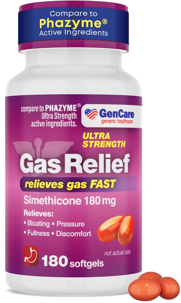 GenCare - Ultra Putere de gaz Simethicone Relieve 180 mg (180 Softgels) 