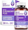 Bold Botanica Elderberry Plus - 65x concentrat Black Elderberry Extract cu zinc și vitamina C pentru suport imunitar zilnic și wellness sezonier - non-GMO, 30 Vegan capsule