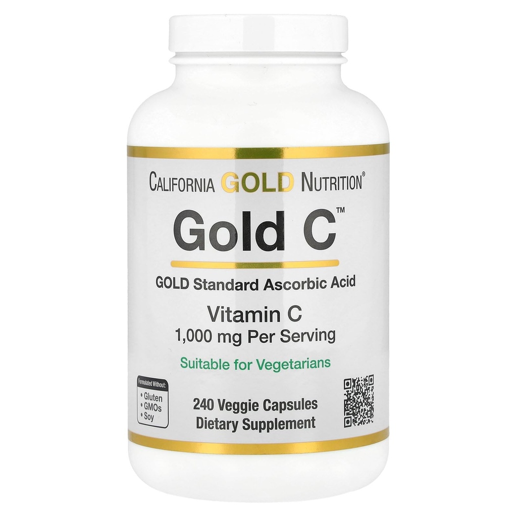 California Gold Nutrition Gold C Grad USP Vitamina C Supliment - Suport imun & Wellness sezonier - Vegetarian Friendly - Gluten Free, Non-GMO - 1000 mg - 240 Capsule vegetale