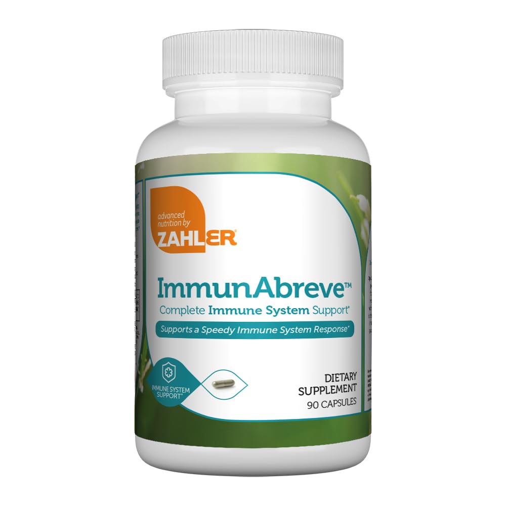 Zahler ImmunAbreve, suport puternic al sistemului imunitar, conţine vitamina C Acid pantonic Echinacea şi mai mult, Kosher certificat (90 capsule)