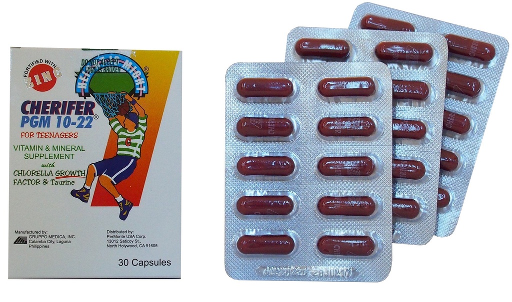 Capsule CHERIFER cu zinc, factor dublu de creştere a Chlorella & Taurină PGM 10- 22 (30 capsule)