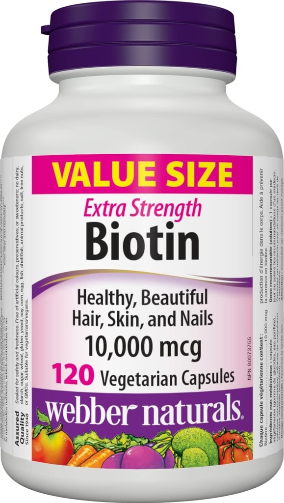 Webber Naturals Biotin Extra Putere 10.000 mcg, 120 capsule