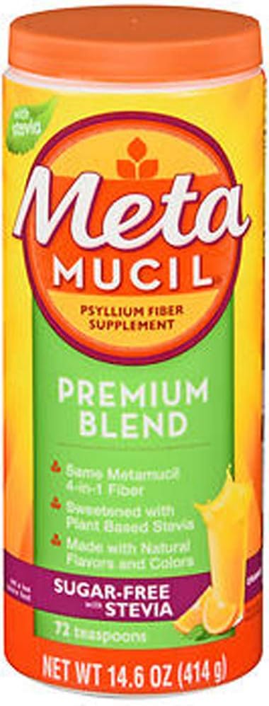 Metamucil Premium Blend Psyllium Fiber Powder Sugar-Free cu Stevia Orange - 14,6 oz