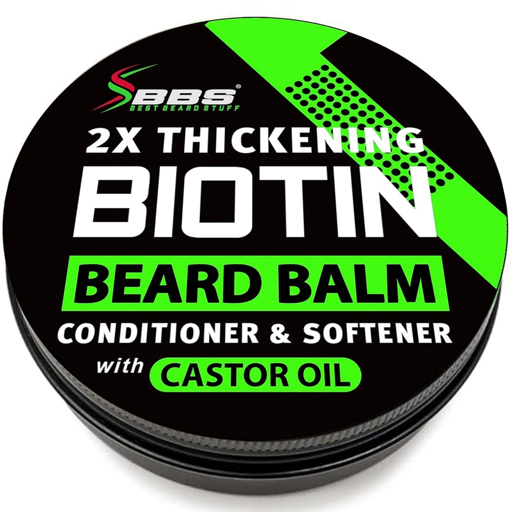 Balsam de barbă Biotin pentru bărbați - 2X îngroșare pentru barbă și mustață - ceară de mustață organică cu ulei de Castor & Meadowfoam 