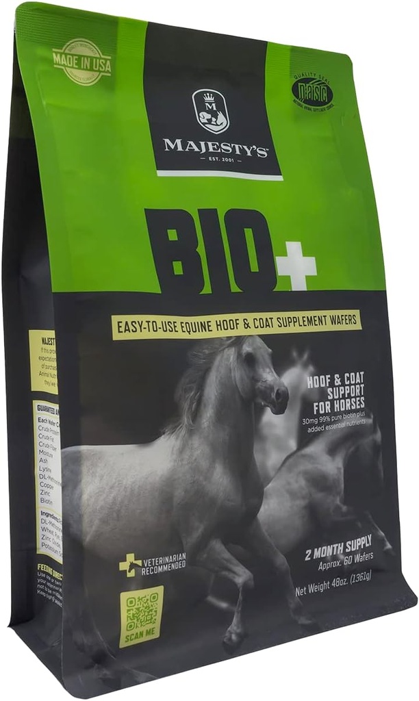 Maiestate BIO+ Biotin Wafers - Superior Horse / Equine Hoof and Coat Supplement - Copper, Zinc, Lysine, Metionina (60 conta)