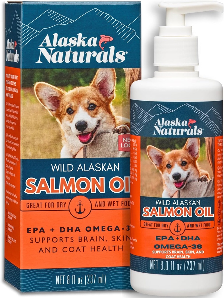 Alaska Naturals Wild Alaskan Somon supliment ulei de pește pentru câini Piele și haină cu EPA DHA Omega 3 Acidi grasi Lichid alimente Topper 8 oz. Pompă