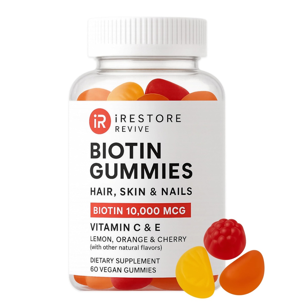iRestore Gummy Vitamine păr, Vegan Biotin Gume pentru piele de păr și unghii Gume, gume de păr, Gume Biotin pentru creșterea părului Vitamine Biotin Vitamine de păr Gume pentru femei și bărbați, Biotin 10000mcg