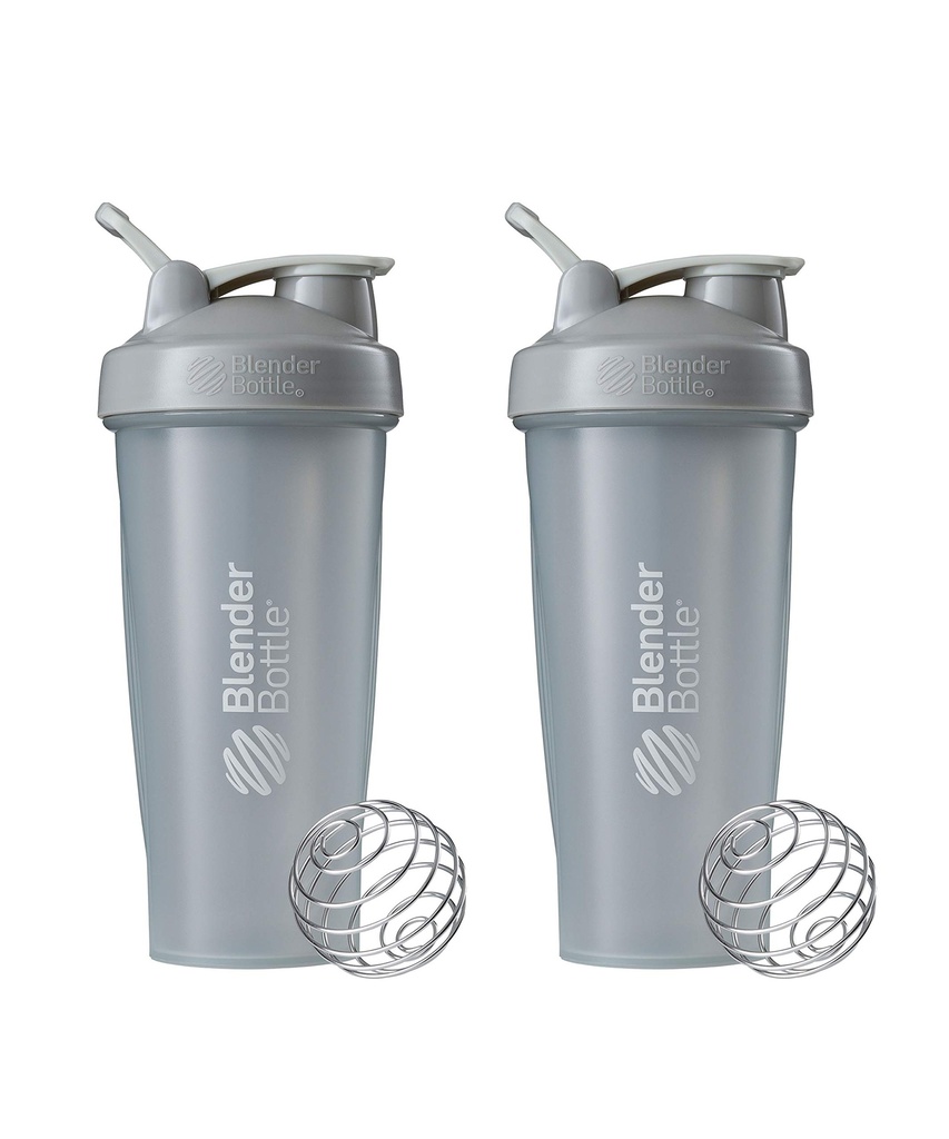 BlenderBottle Classic Shaker Sticla Perfect pentru Shake-uri de proteine și Pre Workout, 28-Ounce (2 ambalaj), Pebble gri