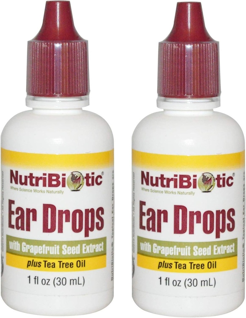 Picături de urechi nutribiotice cu extract de semințe de grapefruit și ulei de arbore de ceai (pachet de 2), 1 Oz Fiecare
