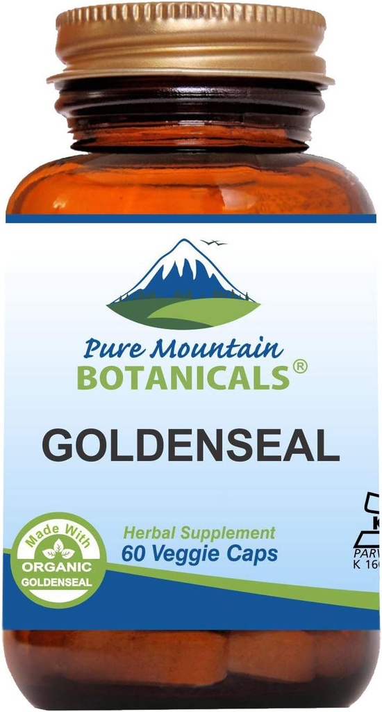 Capsule pure de munte botanice Goldenseal - Capace Vegan Kosher cu 250mg Organic Goldenseal Root Supliment