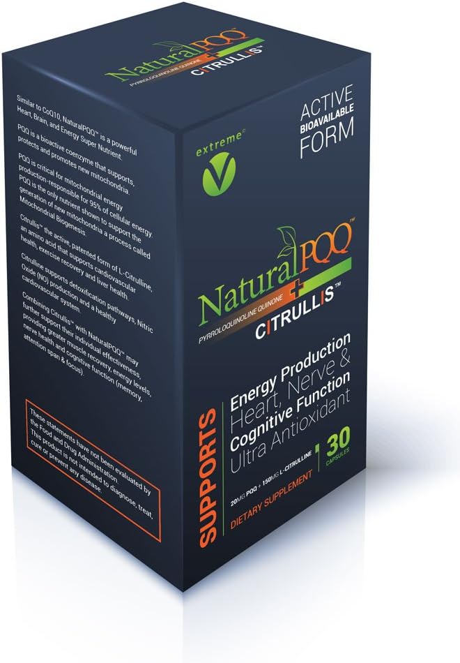 NaturalPQQ - energie mitocondrială Oxid de azot Booster - Citrullis pentru energie extinsă. 20mg (Pyrrolochinolină Quinone)