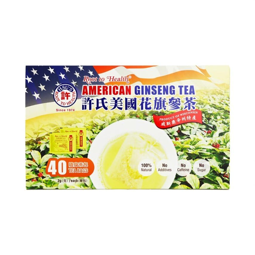 Hsu's SKU 1038 American Ginseng Tea Bags 40 ct Box 