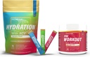 Pachete cu pulbere de hidratare fără zahăr - 15 ambalaje cu stick & PreWorkout pulbere cu ACV 