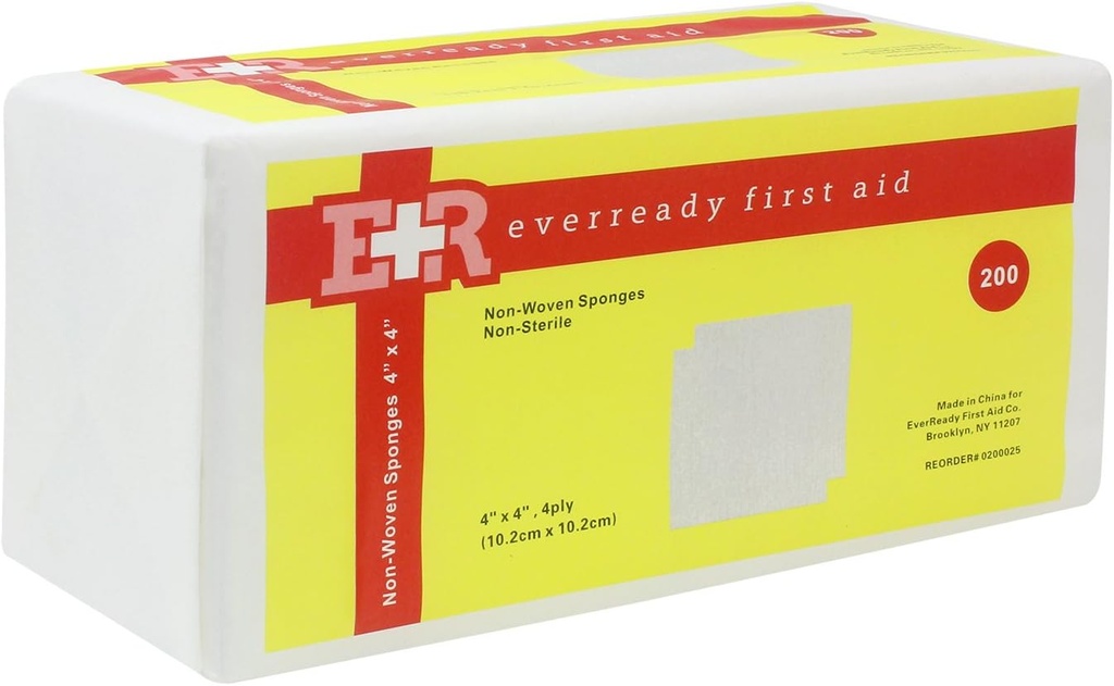 Ever Ready First Aid Non-Woven Sponges, 4" x 4, 4 Ply - 200 Count