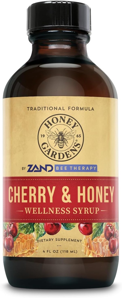 Honey Gardens Cherry & Honey Soothing Throat Syrup, Apiterapie Formula cu Miere crudă organică, Cidru de mere organice Oţet, Cherry Negre, şi extracte de plante, 24 Serviri, 4 FL. OZ.