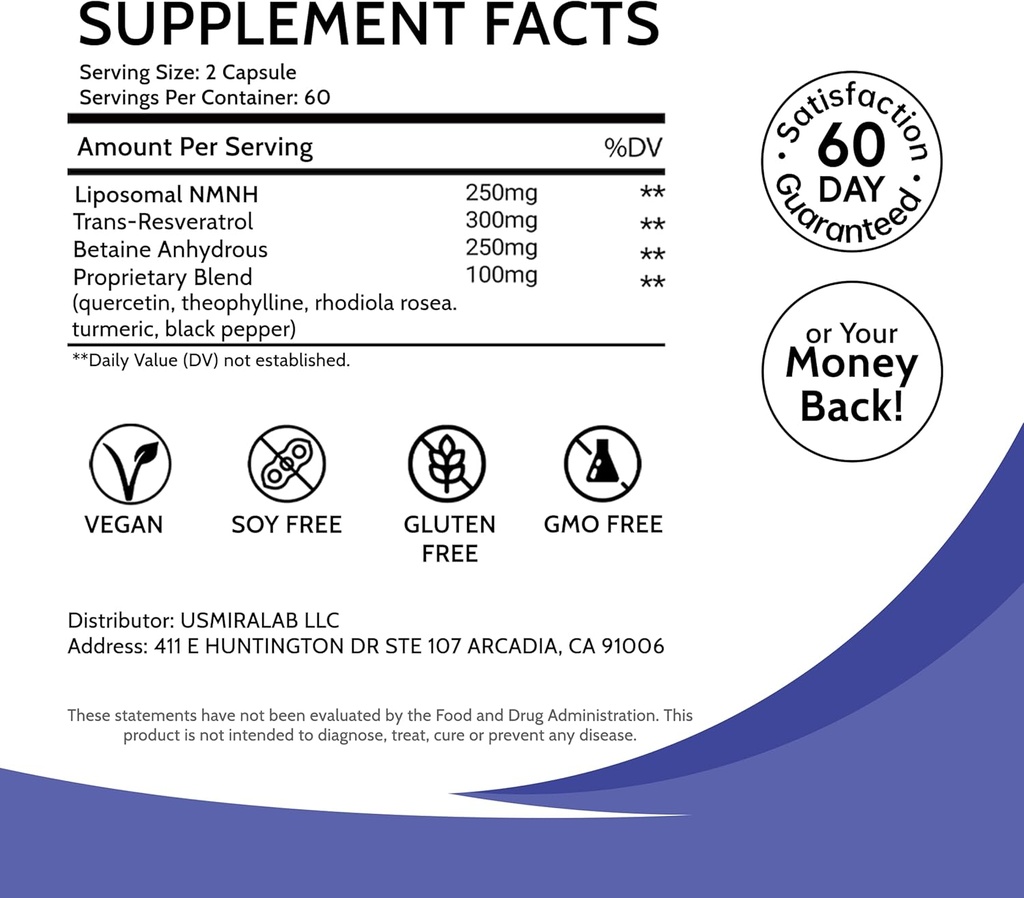 Liposomal NMNH Supliment pentru femei Energie: NMN Alternativă + Trans-Resveratrol + TMG 