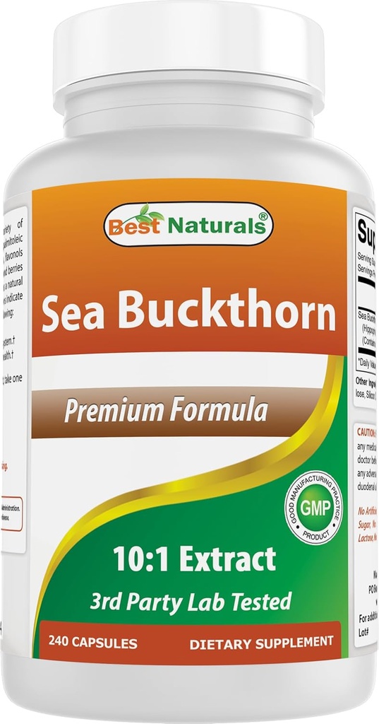 Cele mai bune Naturale Sea Buckthorn Extract de praf de ulei 10:1 500 mg 240 capsule - non-GMO, gluten gratuit - conține în mod natural Omega-7 Acid palmetolic