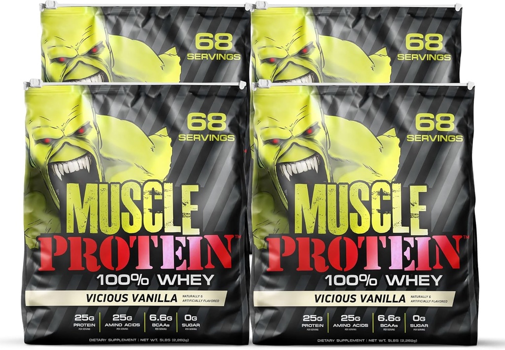 COLOSSAL LABS Muscle Whey Proteina arovă pulbere de proteine, 25.000 mg Aminoacidi / Serving, Rece Filtrat (Packing May Vary) (20 lira (Pachet de 4), Vanilie)
