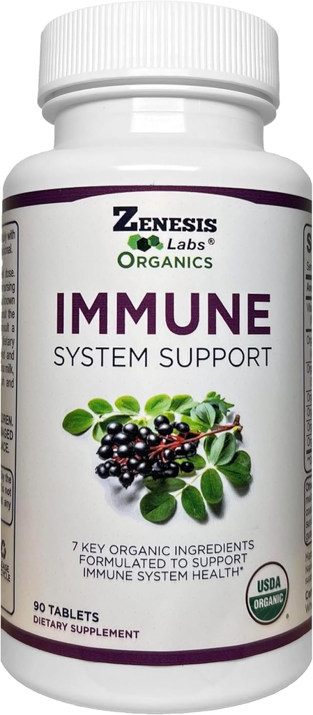 Zenesis Labs Organic Immune Supplement Vitamina C, Moringa, Elderberry, Astragalus, Oregano, Ginger, Usturoi (90 comprimate, 30 zile de aprovizionare)