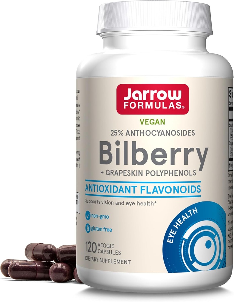 Jarrow Formulas Bilberry & Capsule Polifenoli din piele de struguri - 120 Conte - Supliment de afine pentru ochi - Supliment antioxidant - Pentru sănătatea ochilor - Vegan - Non-GMO