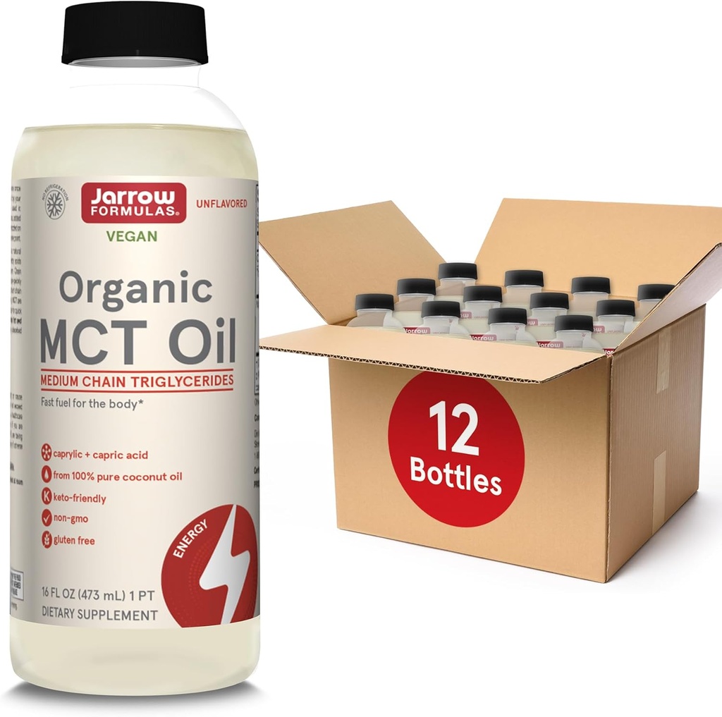 Formule Jarrow Organic MCT Ulei - 16 fl oz - Combustibil rapid pentru creier și mușchi - Caprilic (C8) + Acid Capric (C10) - Ketogenic Diet Friendly Supplement - Nearomat (Pachet de 12)