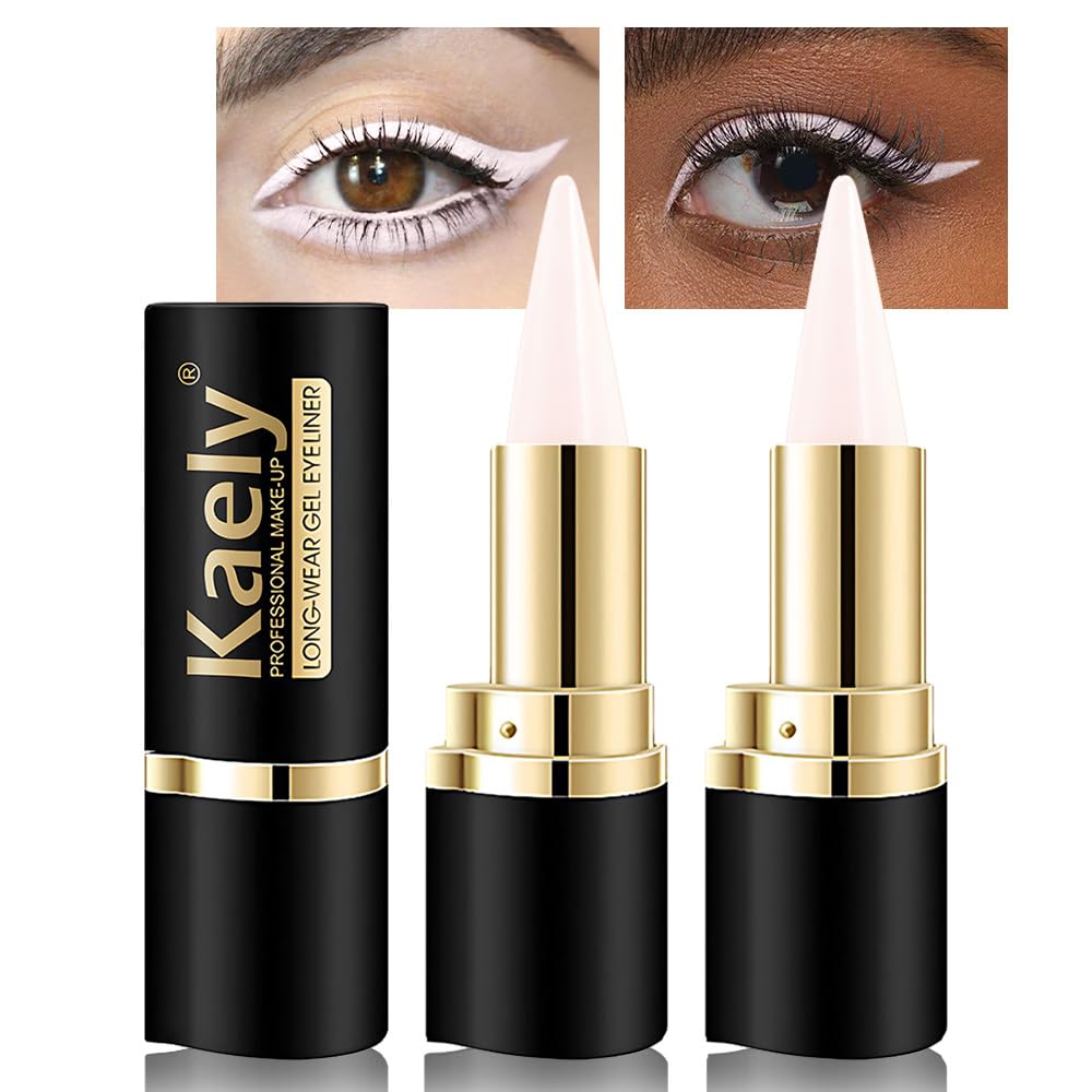 Kaely 2Pcs Quartz Queen White Gel Eyeliner Pencil, Natural Cream Eye Liner Proof rezistent la apa Burduf, Matte Waterline Eyeshadow Stick, Brighten ochi machiaj, Vegan & Cruzime-Free