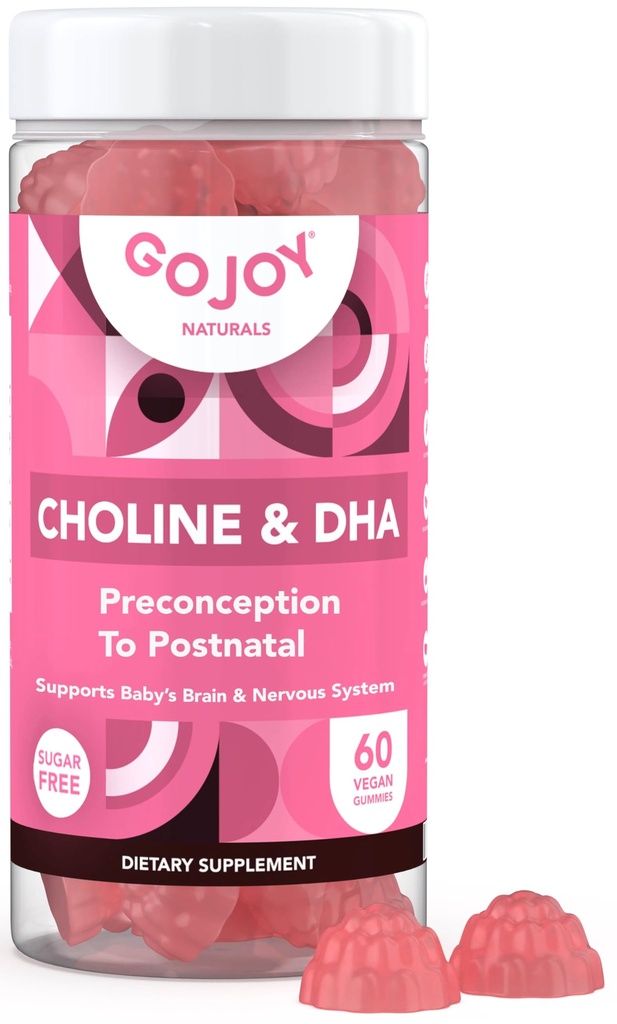 Choline & DHA Gummies prenatale - Preconcepția la Suplimentul de vitamine Gummy postnatale pentru femeile gravide - îndulcit cu fructe de Monk - 3rd Party testat - non OMG, gluten gratuit, Vegan