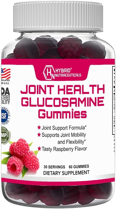 Hibrid Nutraceuticals Suplimentul comun de sănătate - Glucosamine Gume cu vitamina E - Suport Comun Mobilitate & Flexibilitate Supplement, Aroma de zmeură - 60 Gumete