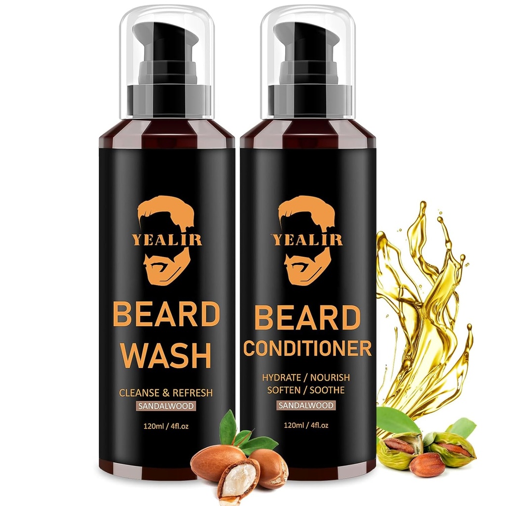 Beard Wash & Balsam pentru barbati - Souben & Hydrate cu ulei Argan & Jojoba - Controls Matreata si mancarime pentru o barba proaspata, neteda si inclinata - 2-Pack (4oz Each)