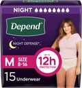 Dependenta de noapte de aparare Diapers adulti, Incontinenta si vezica postpartum Lenjerie de corp pentru femei, de unică folosință, peste noapte, mediu, Blush, 15 Conte, Package May Vary