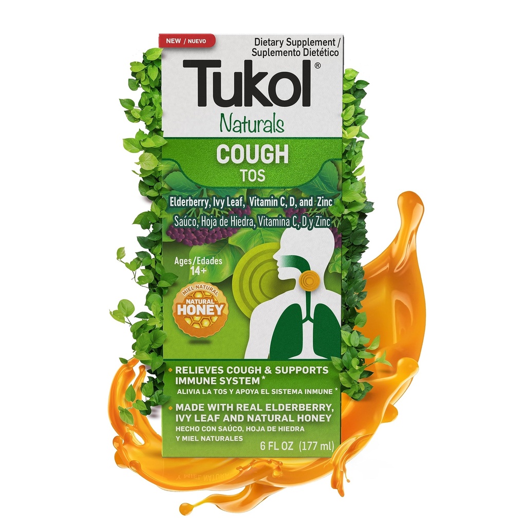 TUKOL Naturals Elderberry Syrup cu vitamina C, D și Zinc, Supplement de sprijin imunitar cu miere naturală pentru adulți și adolescenți, Herbal Elderberry Boost pentru Imunity & Suport antioxidant, 6oz