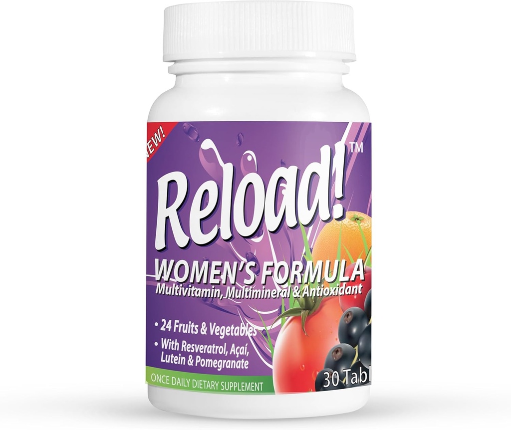Reîncarcă! pentru femei, Toate Naturale, Multivitamine, Multiminerale, și Antioxidant cu 24 Fructe și legume la fel de bine ca Biotina pentru păr, piele, și unghii. 1 lună de aprovizionare.