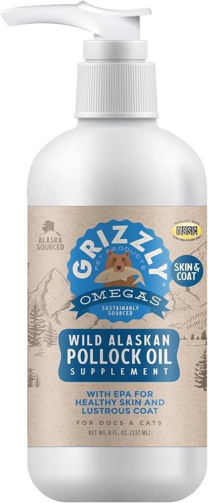 Grizzly Pet Produse Pollock Oil Dog Supliment alimentar, 32 Ounce