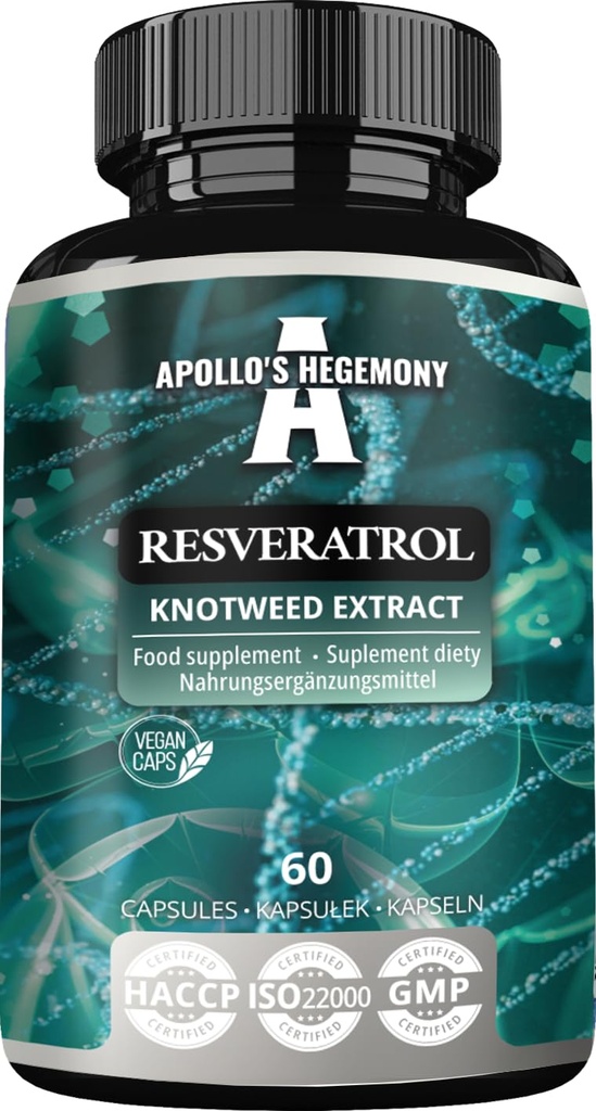 HEGEMONY Resveratrol 400 mg - 60 capsule Vegane - 2 luni de aprovizionare - 98% Trans-Resveratrol din extract de Knotweed japonez - Antioxidant natural