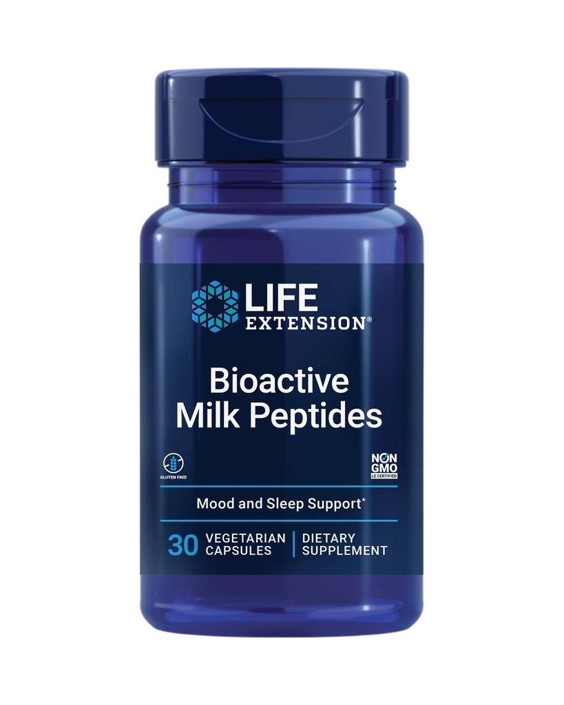 Life Extensie Bioactive Milk Peptides, Suport Mood sănătos, Supliment de somn, Relaxare, peptide de lapte, cazeină decapeptidă, Hormone-Free, Gluten-Free, Non-GMO, Vegetarian, 30 capsule